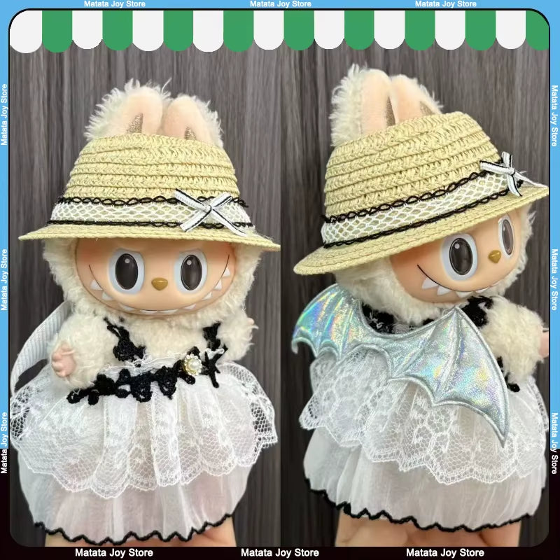 Only Clothes for Labubu Pendant Doll Clothing 17Cm Skirt Dressing Set Halloween Baby Dolls Cute Toy Gift Wings Fashion Trend