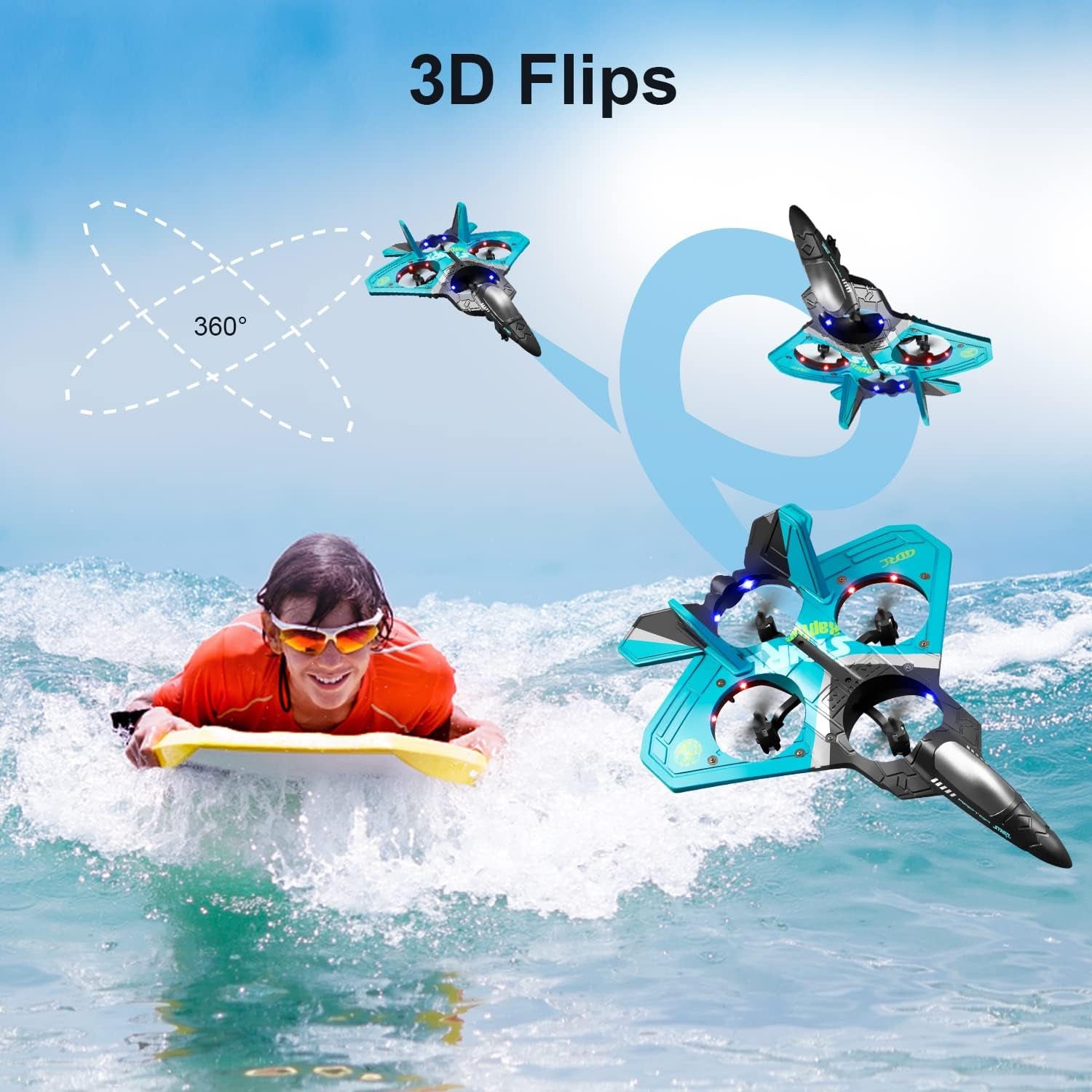 4DRC V17 Remote Control Plane 2.4Ghz Foam RC Airplanes Helicopter Quadcopter,Spinning Drone with Cool Light,Gifts for Kids Adults.Logistics Is Randomly Sent by Ups,Usps,Fedex,Amazon Logistics.