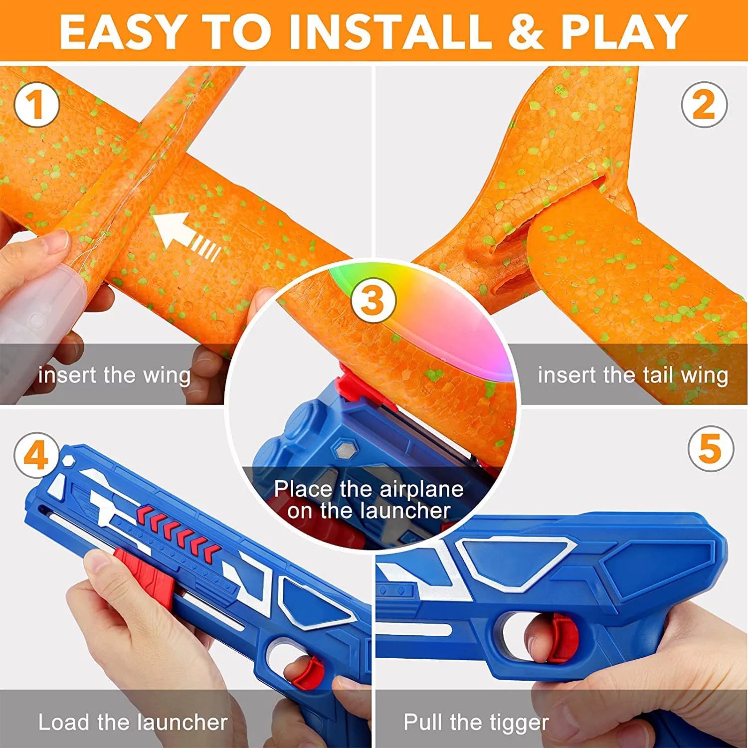2 Pack 17.5" Airplane Launcher Toys, 2 Flight Modes LED Foam Glider Catapult Plane, Outdoor Sport Flying Toy for Kids Boys Girls 4-12 Y