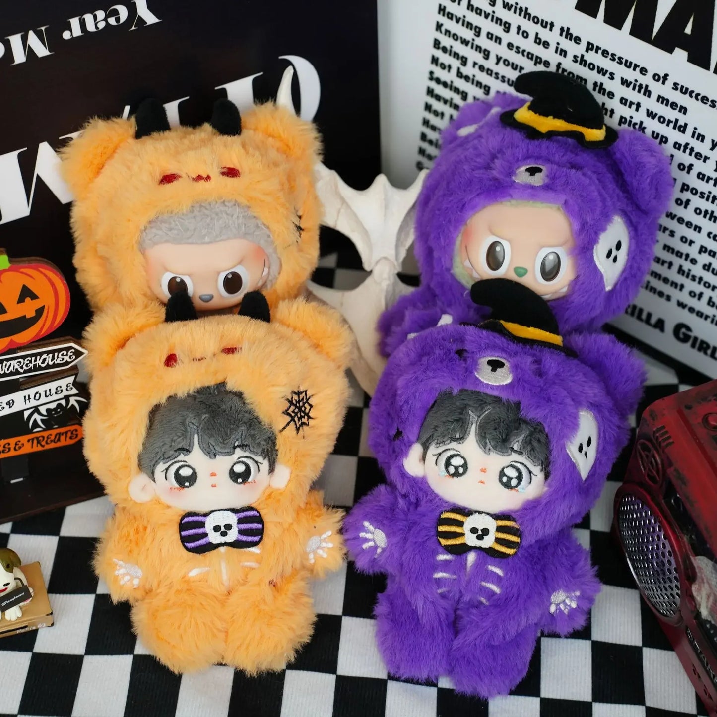 No Doll，For 17Cm Labubu Halloween Outfit Skull Uniform Decoration Little Cloths V1/V2/V3 Baby Clothes Cool Sweater Doll Can Be