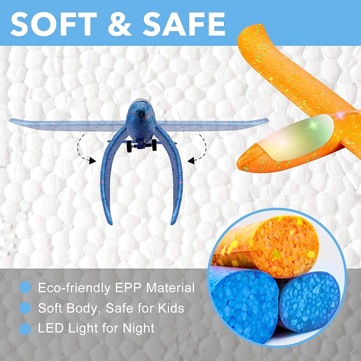 2 Pack 17.5" Airplane Launcher Toys, 2 Flight Modes LED Foam Glider Catapult Plane, Outdoor Sport Flying Toy for Kids Boys Girls 4-12 Y