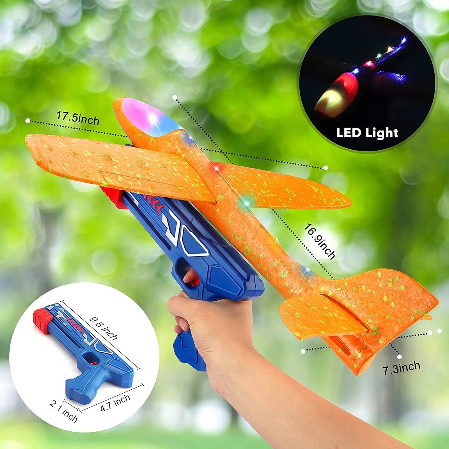2 Pack 17.5" Airplane Launcher Toys, 2 Flight Modes LED Foam Glider Catapult Plane, Outdoor Sport Flying Toy for Kids Boys Girls 4-12 Y