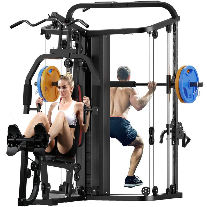 Sunhome Multifunction Home Gym System Workout Station,Smith Machine with 138LB Weight Stack, Leg Press, LAT Station for Full Body Training