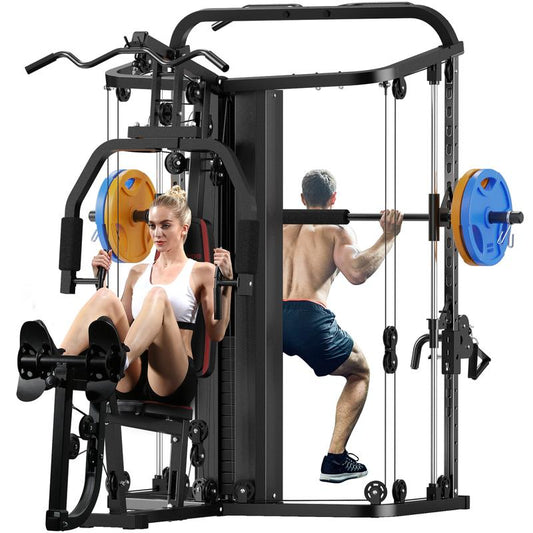 Sunhome Multifunction Home Gym System Workout Station,Smith Machine with 138LB Weight Stack, Leg Press, LAT Station for Full Body Training