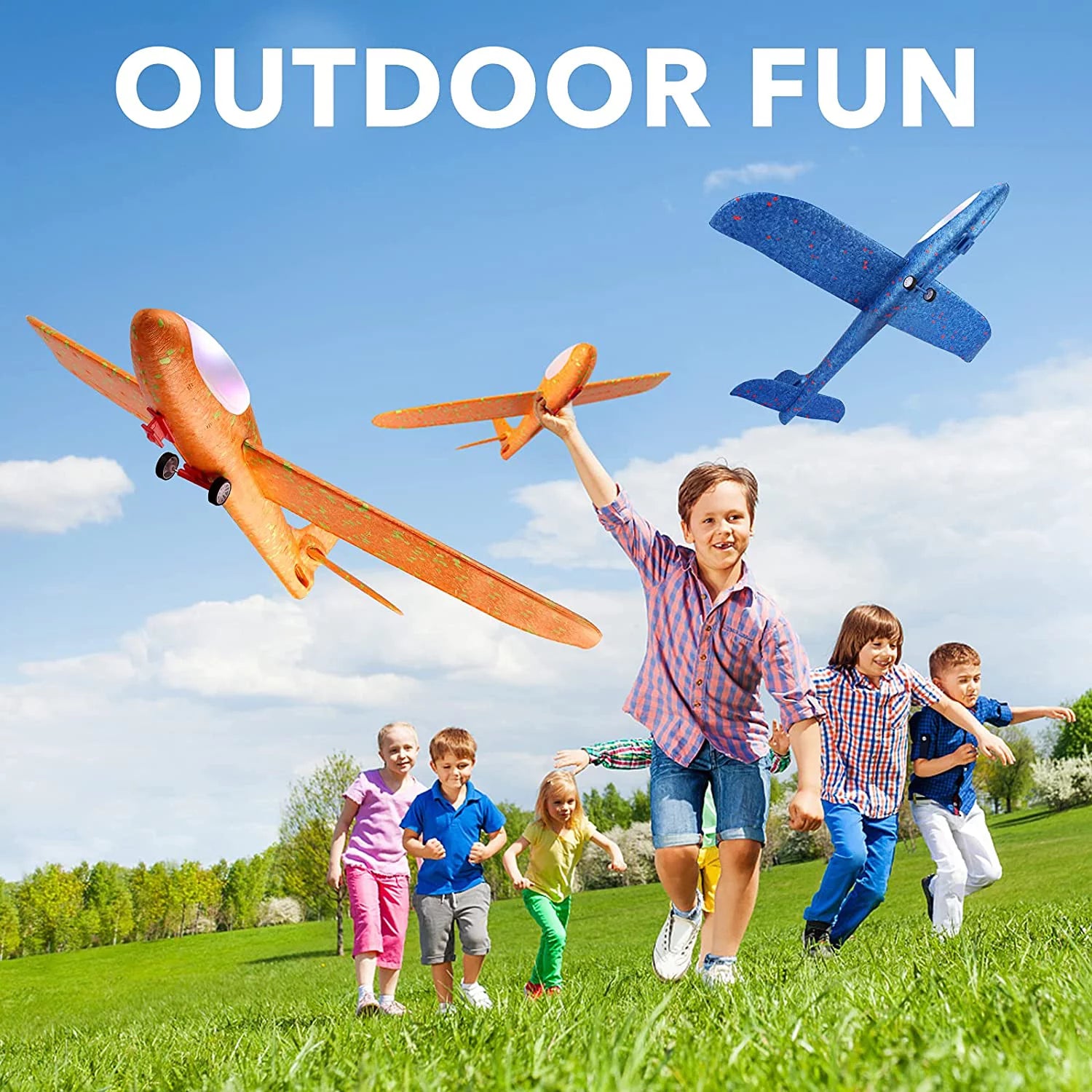 2 Pack 17.5" Airplane Launcher Toys, 2 Flight Modes LED Foam Glider Catapult Plane, Outdoor Sport Flying Toy for Kids Boys Girls 4-12 Y