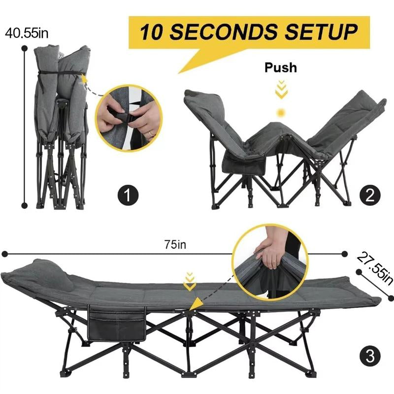 Dealsforyouday Camping Cot with Cushion and Eye Mask, Folding Outdoor Furniture, Heavy Duty Outdoor Single Lunch Bed, Afternoon Time Travel Camping Bed, Beach Lawn Park Universal
