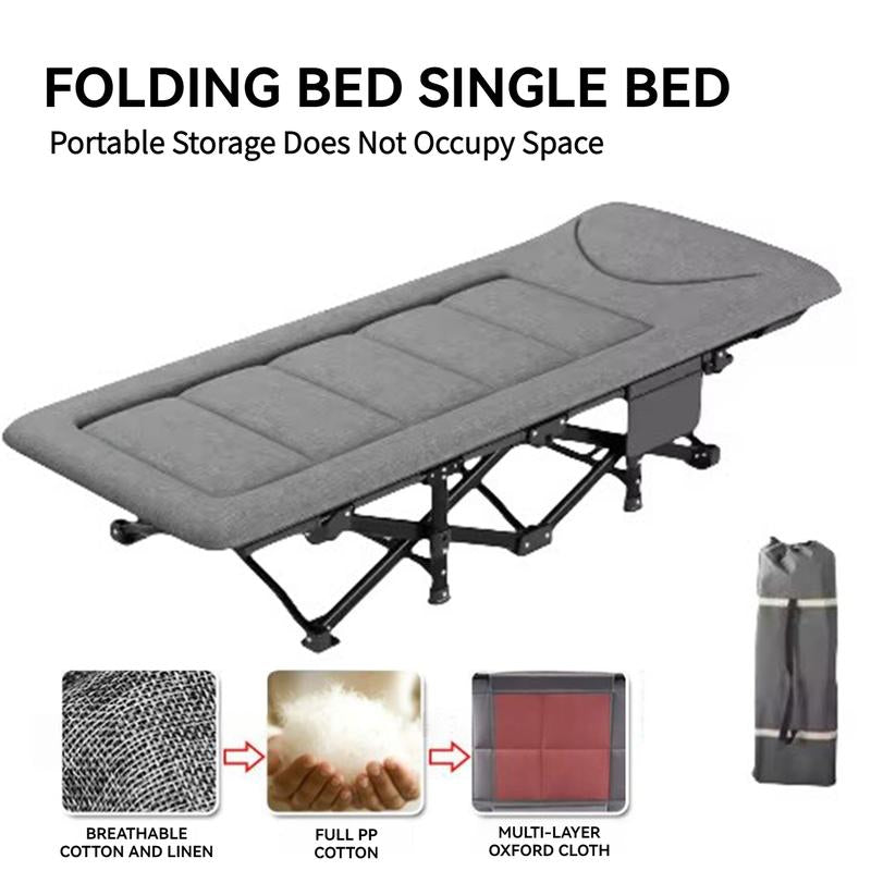 Dealsforyouday Camping Cot with Cushion and Eye Mask, Folding Outdoor Furniture, Heavy Duty Outdoor Single Lunch Bed, Afternoon Time Travel Camping Bed, Beach Lawn Park Universal